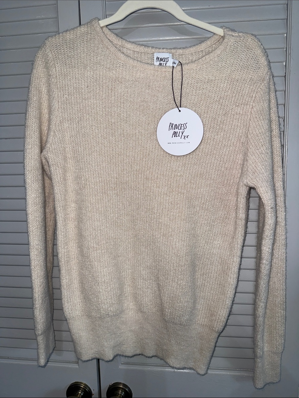 Princess Polly Abrams Rib Knit Crew Sweater Beige